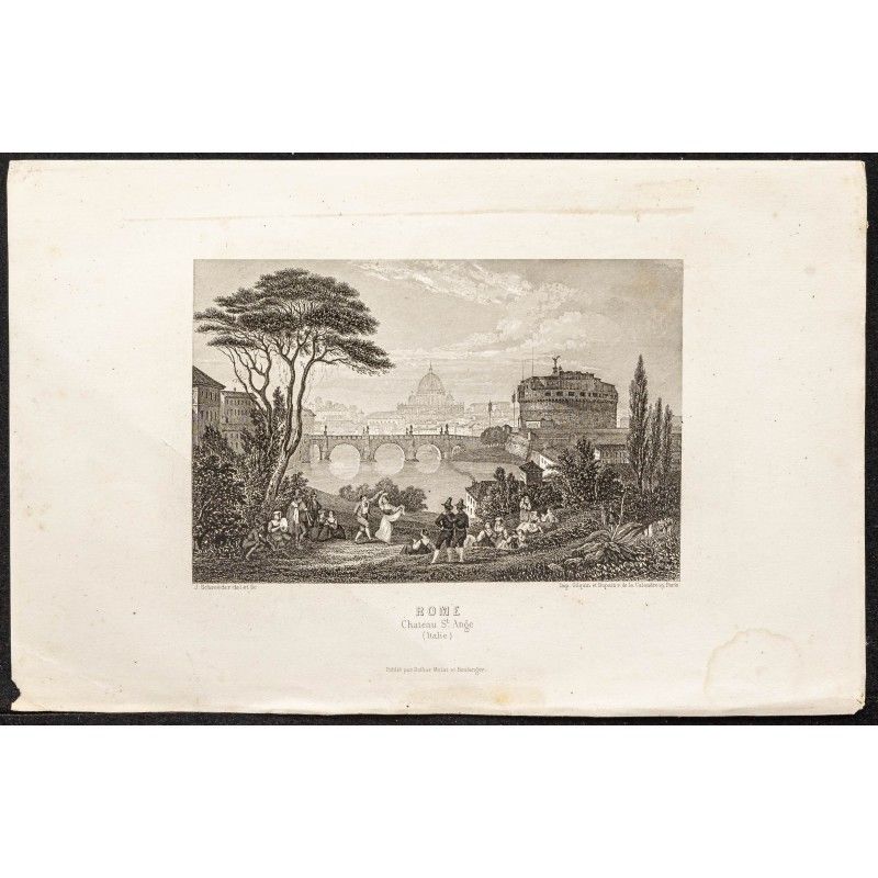 Gravure de 1862 - Rome et château Saint-Ange - 1