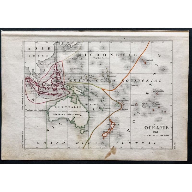 Gravure de 1850 - Carte de l'Océanie - 1