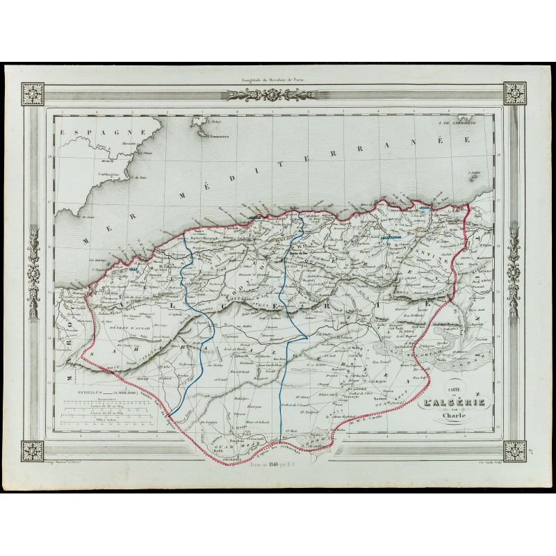 Gravure de 1846 - Carte de l'Algérie - 1
