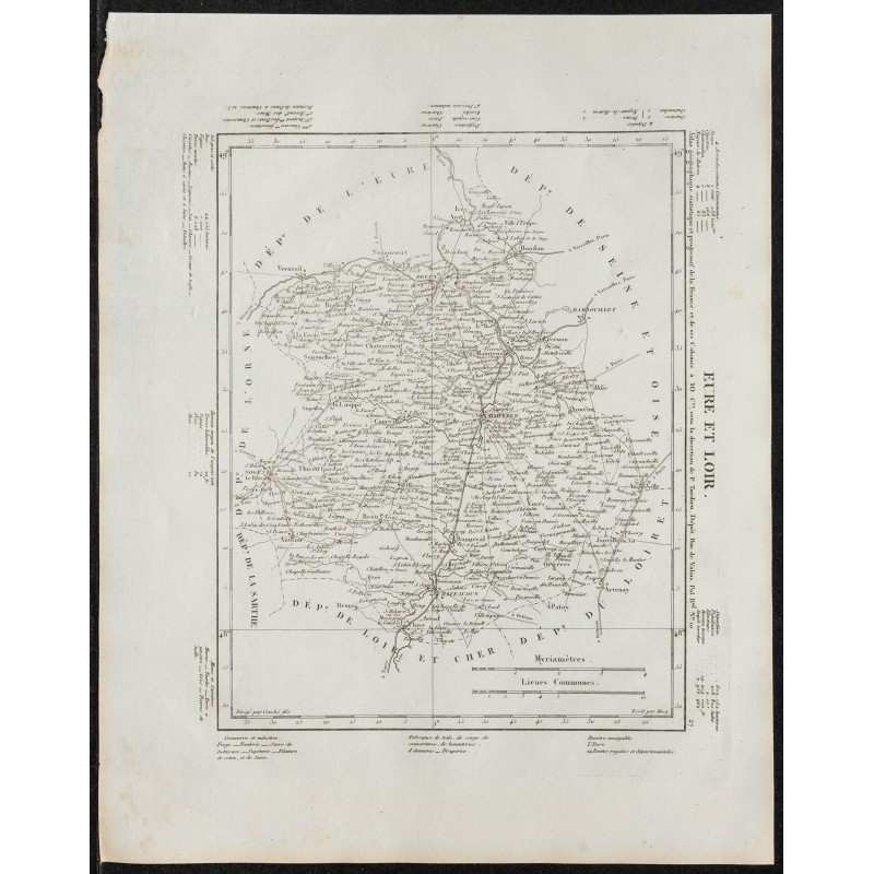 Gravure de 1840c - Carte de l'Eure et Loir - 1