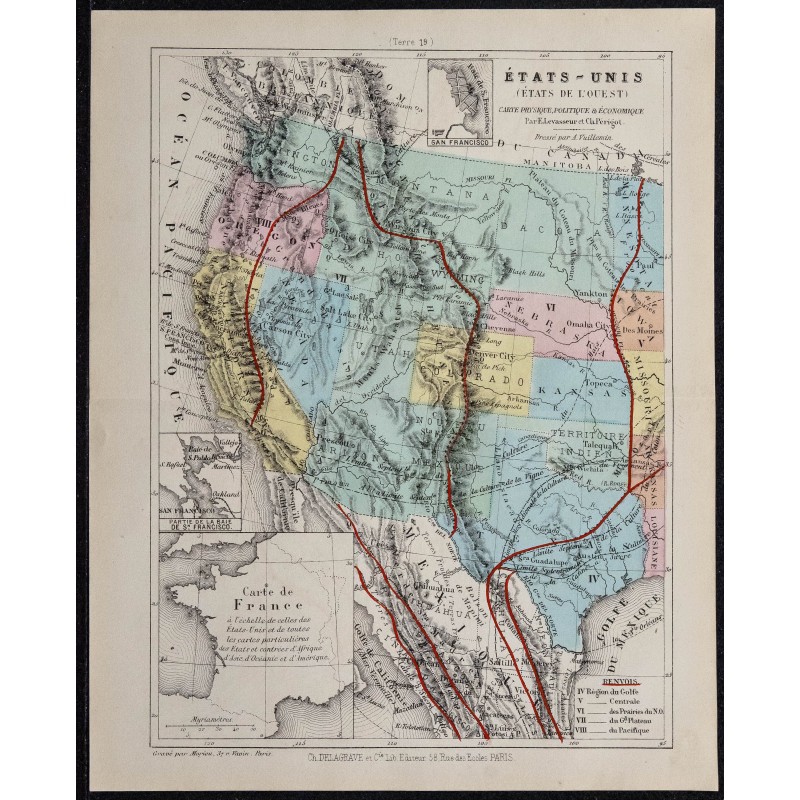 1874 - Carte physique, politique & économique des États-Unis 