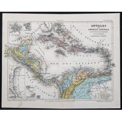 1874 - Carte des Antilles et Amérique Centrale 