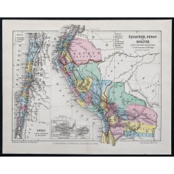 1874 - Carte de l'Équateur, du Chili du Pérou et de la Bolivie 