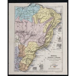 1874 - Carte du Brésil, Paraguay et Uruguay 