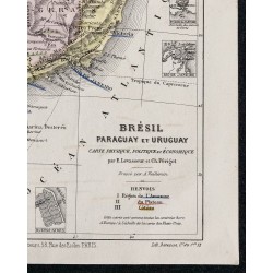 1874 - Carte du Brésil, Paraguay et Uruguay 