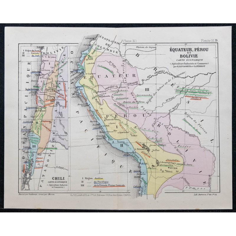 1874 - Carte économique de l'Équateur, Chili, Pérou et Bolivie 