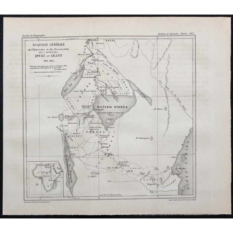 1863 - Carte de l'Afrique de l'est et du Lac Victoria 