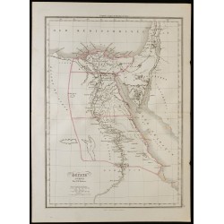 Gravure de 1850 - Carte d'Égypte, Mer Méditerranée et Mer Rouge - 1