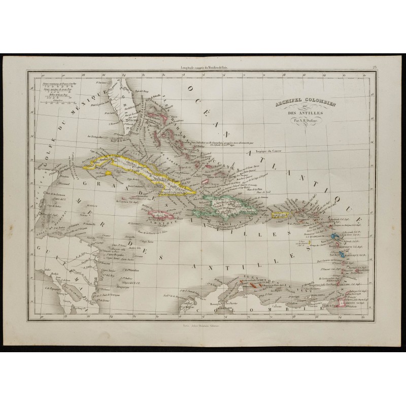 Gravure de 1850 - Carte des Antilles - 1