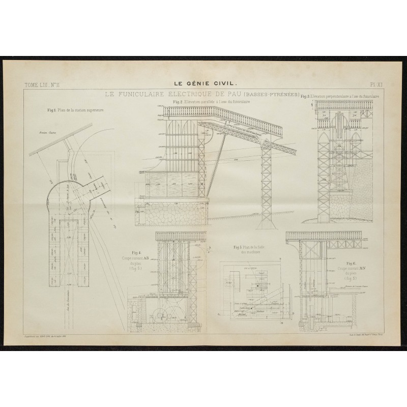 Gravure de 1908 - Funiculaire Électrique de Pau - 1