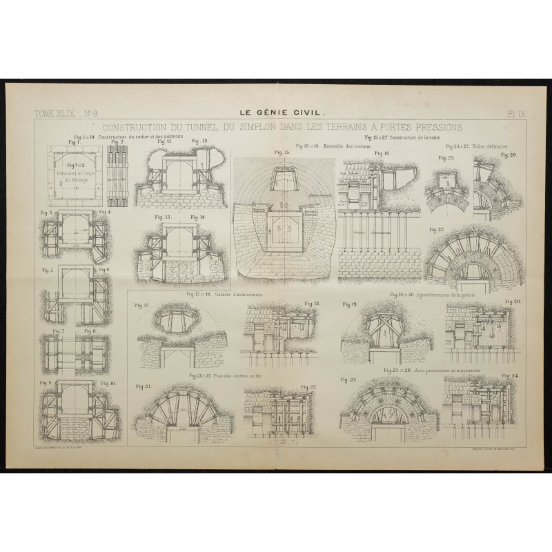 Gravure de 1906 - Construction du tunnel du Simplon - 1