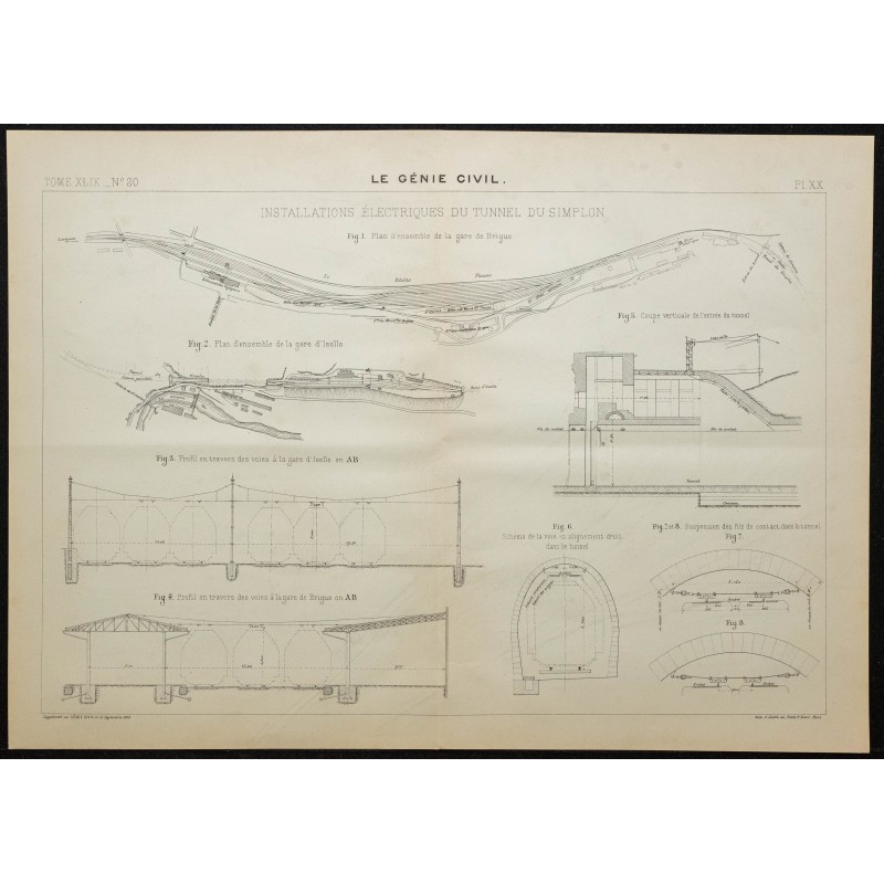 Gravure de 1906 - Installations électriques du Tunnel du Simplon - 1