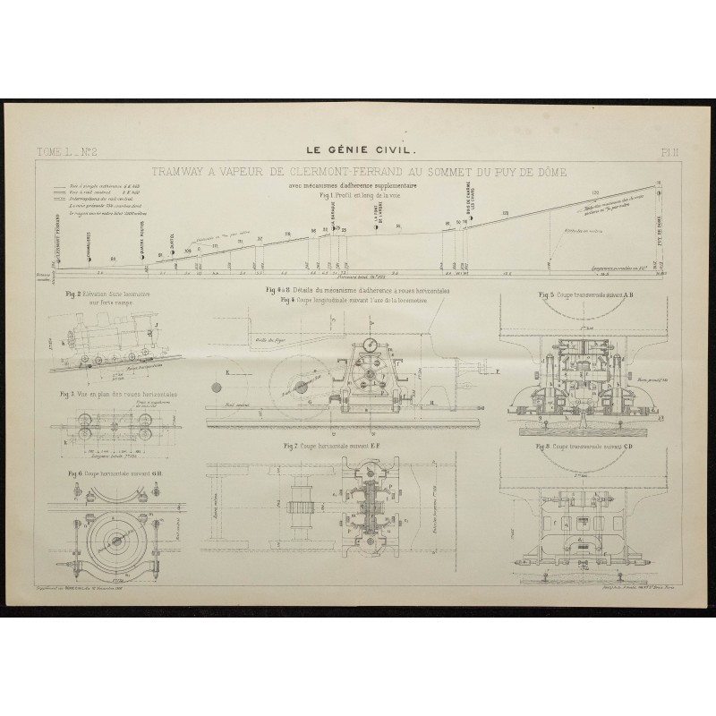 Gravure de 1906 - Tramway à vapeur technique - 1