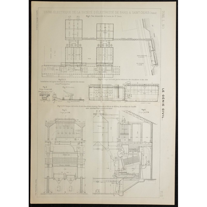 Gravure de 1906 - Usine électrique de Paris à Saint-Denis - 1