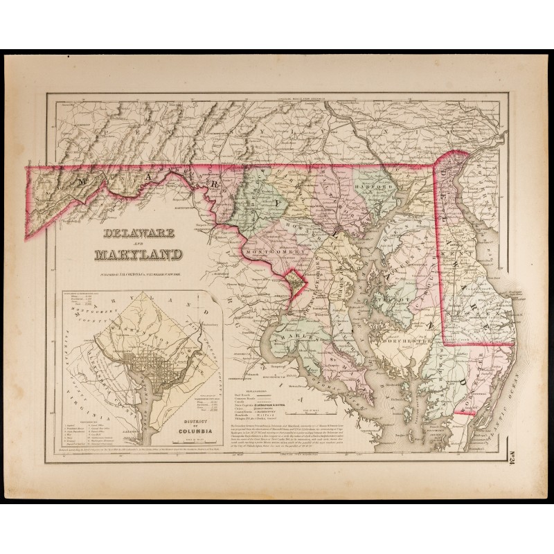 Gravure de 1857 - État du Delaware et Maryland - Carte ancienne - 1