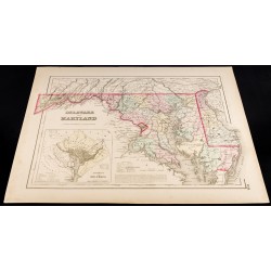 Gravure de 1857 - État du Delaware et Maryland - Carte ancienne - 2