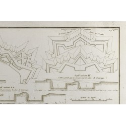 Gravure de 1800ca - Gravure architecture militaire - Plan d'enceinte et Fortification - 4