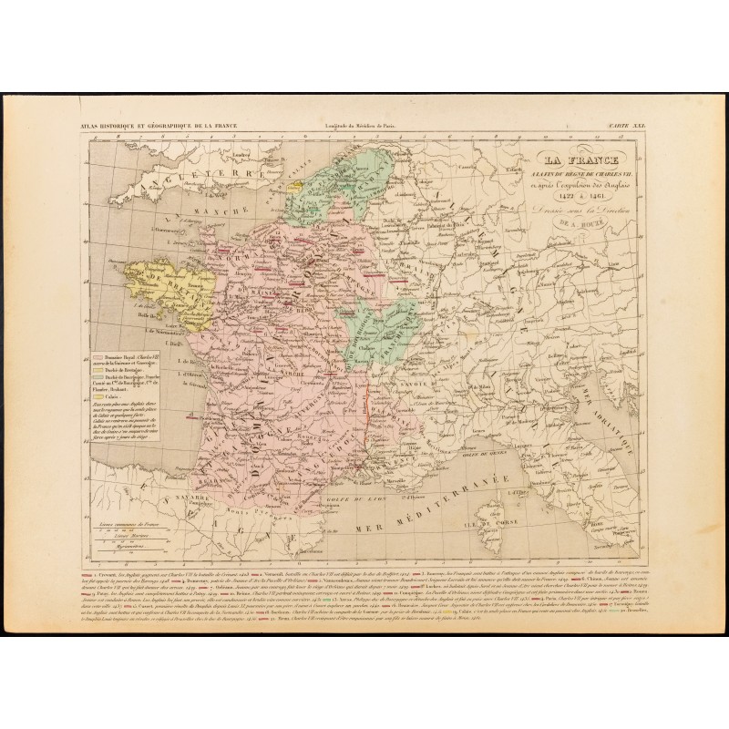 Gravure de 1859 - Carte de France à la mort de Charles VII - 1